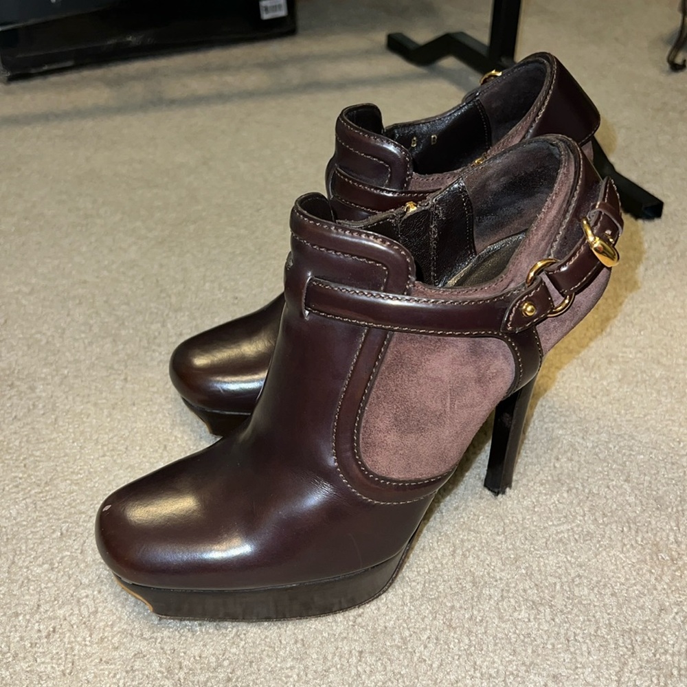 GUCCI BROWN SUEDE AND LEATHER ANKLE BOOTIE 07’ COLLECTION